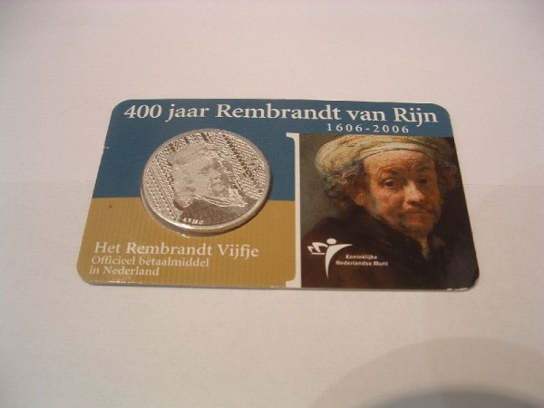5 Euromunt Nederland 2006 Rembrand v Rijn in Coincard UNC (afbeelding voor) 5 Euromunt Nederland 2006 Rembrand v Rijn in Coincard UNC